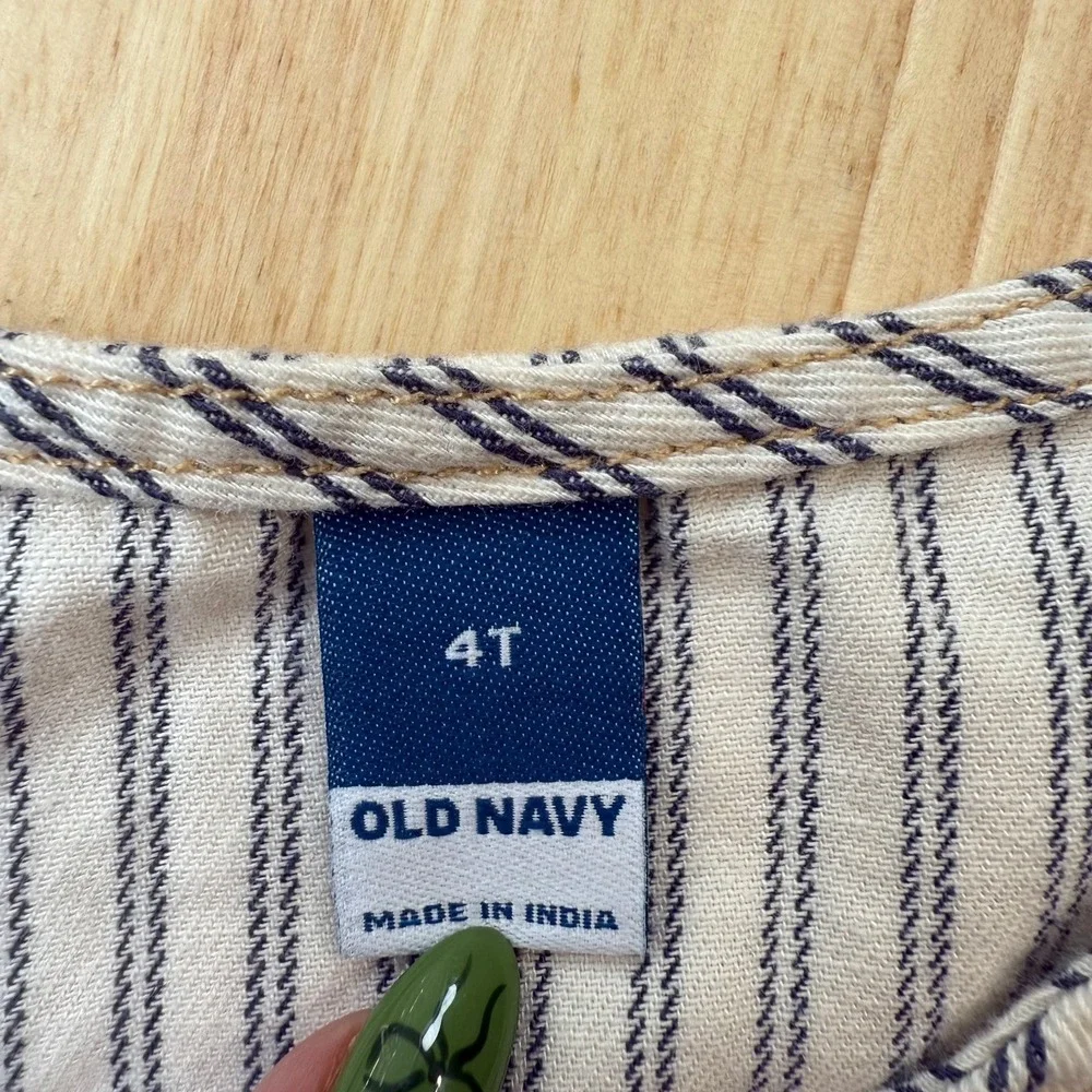 Old Navy Short-Sleeve Utility Pocket Romper Toddler‎ Girls White Navy Striped 4T